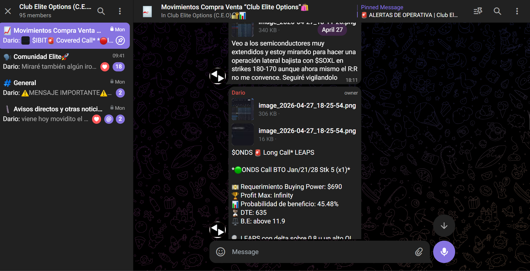 Canal privado Club Elite Options en Telegram